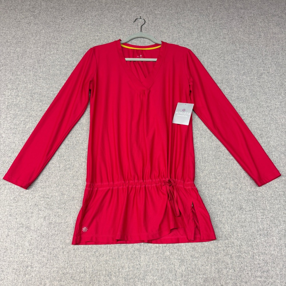 Athleta Wick-It Coverup Size M Red Long Sleeve UPF 50+ Adjustable Waist 581751